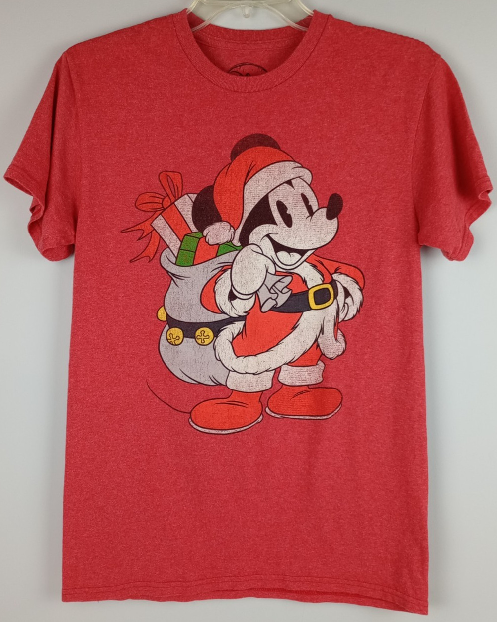 Disney Mad Engine Adult Small Red Mickey Mouse Santa Costume Christmas Tshirt